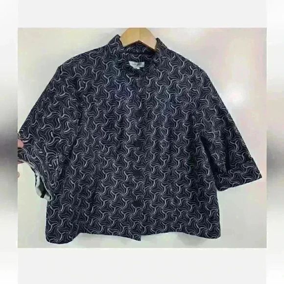 XL CJ Banks Women's 3/4 Sleeve Abstract Button Up Jacket 100% Cotton - Picture 3 of 13